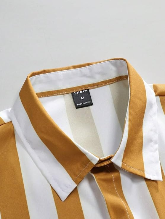 Image of Men's Striped Slim Fit Half Sleeves Stratchable Printed Shirt