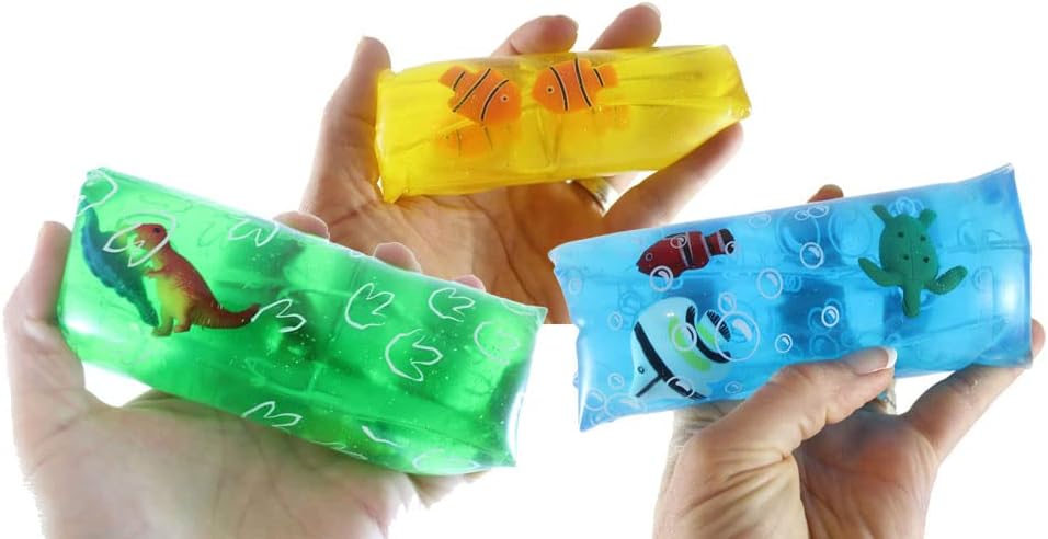 3 Different Animal Filled Water Trick Snakes - Filled with Clownfish, Dinosaurs and Sea Creatures - Stress Toy - Slippery Tricky Wiggly Wiggler Tube - Squishy Wiggler Sensory Fidget Ball