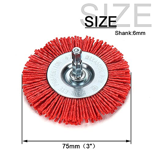 Image of 2 Pack 3 inch Nylon Filament Abrasive Wire Brush Cup Polishing Wheel with 1 /4inch Hex Shank Surface Cleaning Rust Removal Deburring Bule /Red 120 240