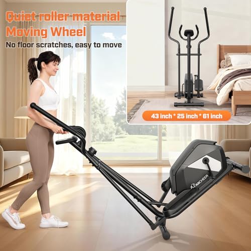 Image of ANCHEER Home Elliptical Machine with Magnetic Resistance&Hand Pulse Sensors | LCD Monitor,14 Resistance Levels,15 inch Stride, Quiet Operation,Low-Impact Exercise,Compact