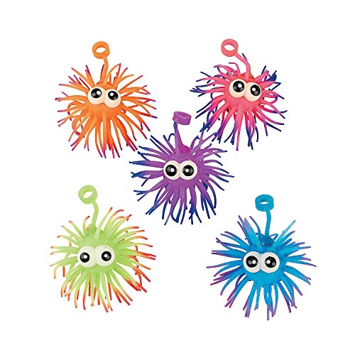 Fun Express - Two Tone Urchin Ball Yo Yo with Eyes - Toys - Balls - Porcupine & Noodle Balls - 12 Pieces