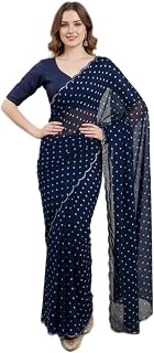 Amazon Brand - Tavasya Women's Chinnon Fabric Printed Saree with Beautiful Kutchi Mirror Work Lace Border and Matching Blo... Price In India