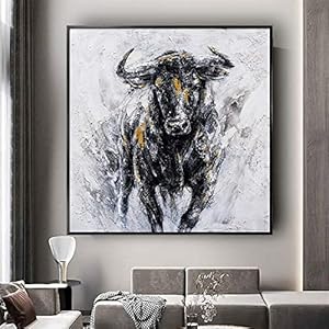 Abstract Wall Art Decor Woonkamer Dier Olieverfschilderij Spaanse Stier Muur Art Foto Cartoon Koe Op Canvas Schilderijen 80x80cm (31x31in) Met Frame