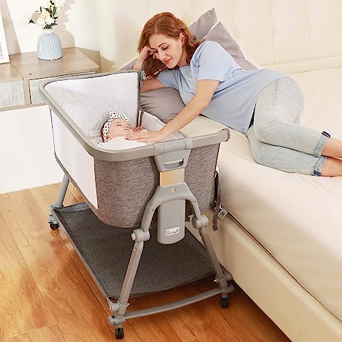 Image of Li'l Pengyu 3 in 1 Foldable Baby Bassinet Bedside Sleeper with Large Storage Basket, Breathable Mesh and Cotton Mattress and Travel Bag