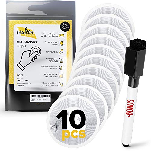 NTAG215 NFC Stickers - 10 pcs NFC 215 Stickers - Blank NFC Tags 215 Stickers Compatible with Amiibo and TagMo for All NFC Enabled Phones - Great Alternative to NFC Tags and NTAG215 Cards