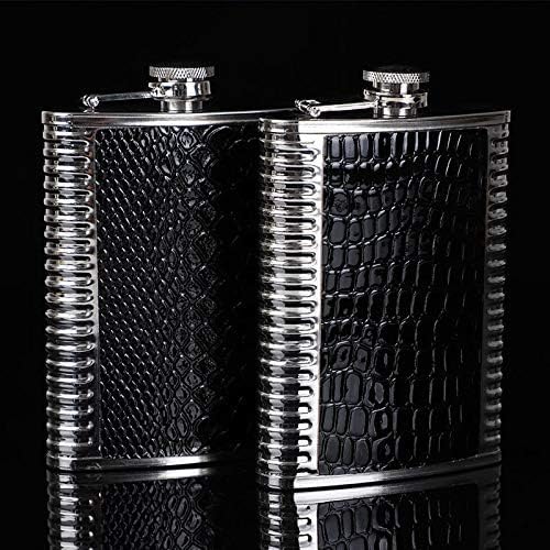 Image of Stainless Steel Hip Flask for Men & Women 8oz (236ml) - Whisky Flask Vodka Alcoholic Liquor Holder with Funnel Drinks Pocket Carrying Case - Leakproof Travel Flasks for Drinks, (Silver & Black)