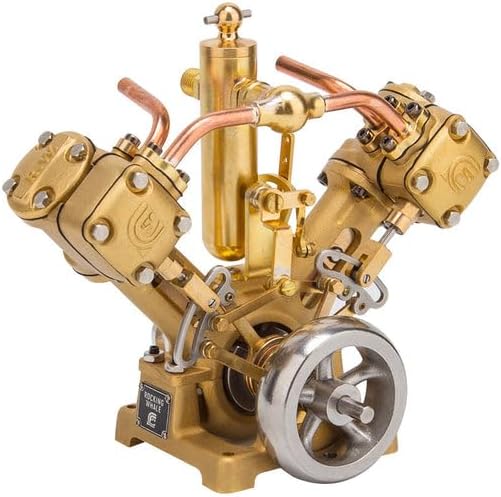 RW-V2 6CC Steam Engine Model That Works – Mini V-Shape Double Cylinder Metal Engine for 70–130cm Steamships, Forward & Reverse Function, Educational Kit for Adults
