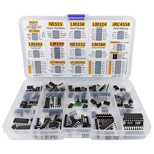 Generic Electronic Projects DIY para kit de circuito integrado, 150 piezas, surtido Ic XL con adaptadores, Pc817 Ne555, procesador de audio, amplificadores operativos, osciladores