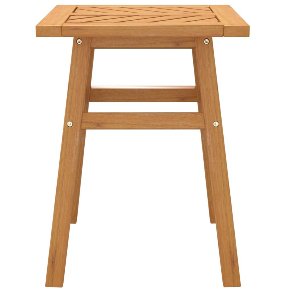 Stolik pomocniczy z litego drewna akacjowego 45 x 45 x 60 cm z wzorem w jodełkę, do ogrodu, na taras, na zewnątrz, wytrzymała, stabilna rama, blat stołu Chevron