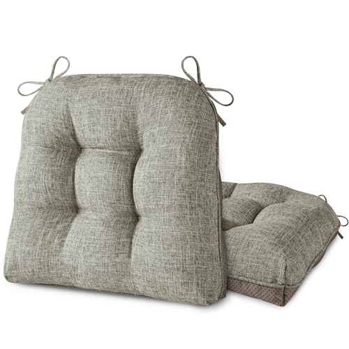 Image of AddGrace Chair Cushions for Dining Chairs Set of 2 Kitchen Seat Cushions with Ties and Non Slip Backing Tufted Indoor Seat Pad for Kitchen Dining Room 18 inch x 17 inch x 3 inch Heather Grey