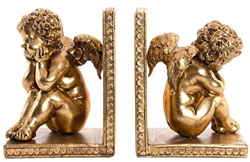 Ensemble de 2 Serre Livres Figurine Statuette Ange doré - Couleur Or