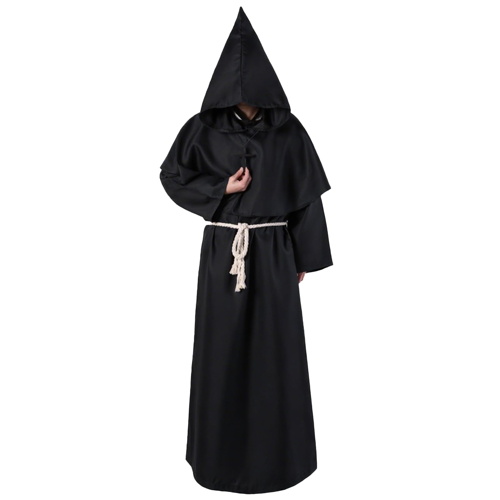 Disfraz de Halloween para hombre, disfraz de monje para hombre, traje de sacerdote con capa negra y capucha, disfraz de Halloween para adultos, fiesta de Halloween, cosplay, carnaval
