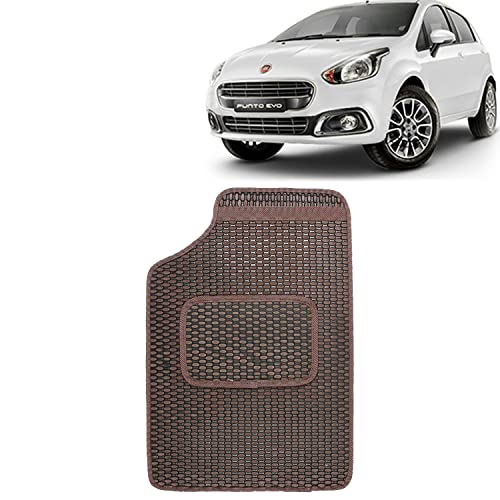 Image of Kingsway Dotted Design Car Floor Foot Mats Universal Fit for Fiat Punto Evo, Model Year : 2012-2019, Water and Dustproof, Color Brown, Set of 5 Pieces