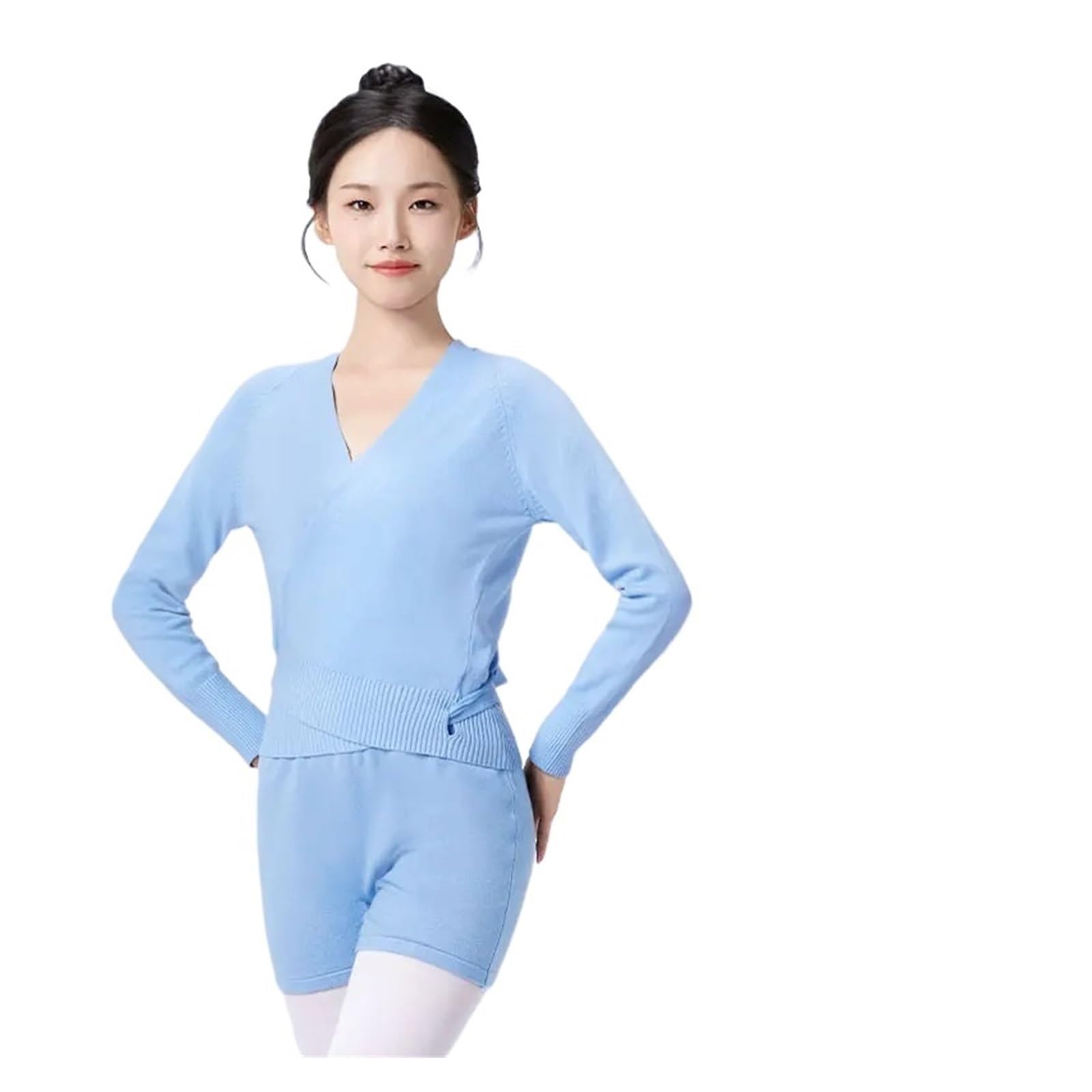 Frauen Ballett Pullover Dance Crop Tops Erwachsene Aufwärmen Ballett Top Teen Spitze-up Mantel Lange-Sleeve Strickjacke warme Jacke Thermo Pullover(Blue Tops and Pants,M(160-165cm))