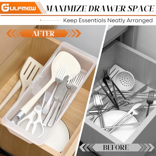 Gulfmew 1 Pack Deep Drawer Organizer Bins, Adjustable Sliding Drawer Organizer Bin Expandable Tray for Kitchen Utensils, BBQ Tools, Towels, Durable Plastic Sliding for Easy Storage (12.4" to 18”) by Gulfmew - Used condition - Image 7