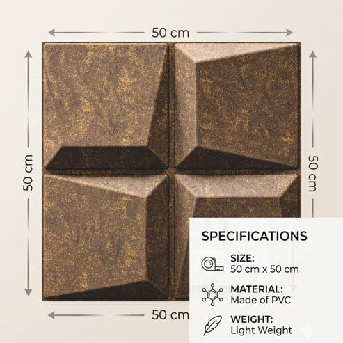 Image of Kayra Decor 3D PVC Wall Panels for Bedroom & Living Room | Cube Design | Magnum Brown Color | 19.7 x 19.7 Inch | Pack of 12 | 32.28 Sq Ft