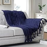 Homiest Fleece Throw, Soft & Cozy Flannel Blanket with Fringe, Lightweight Decorative Throw for Sofa, Bed, Chair - All Season (Navy Blue, 50 x 60 Inch)