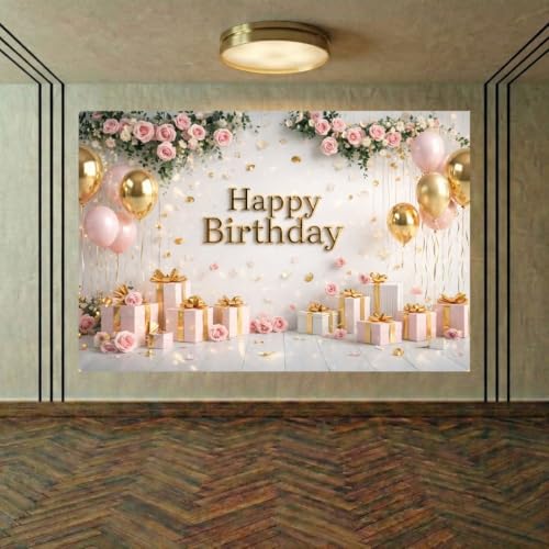Image of Happy Birthday Theme Backdrop Banner 5x7 ft - Digital Print Cloth Background, Reusable Birthday Party Wall Decoration for Girls, Photo Booth & Stage Decor (BD 28)