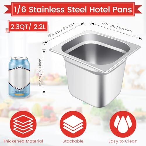 Image of Thenshop 10 Pack 1 /6 Size 6 Inch Deep Hotel Pans Stainless Steel Steam Table Food Pan Commercial Metal Food Catering Tray Anti Jam for Hotel Restaurant Buffet Party Supplies(European)