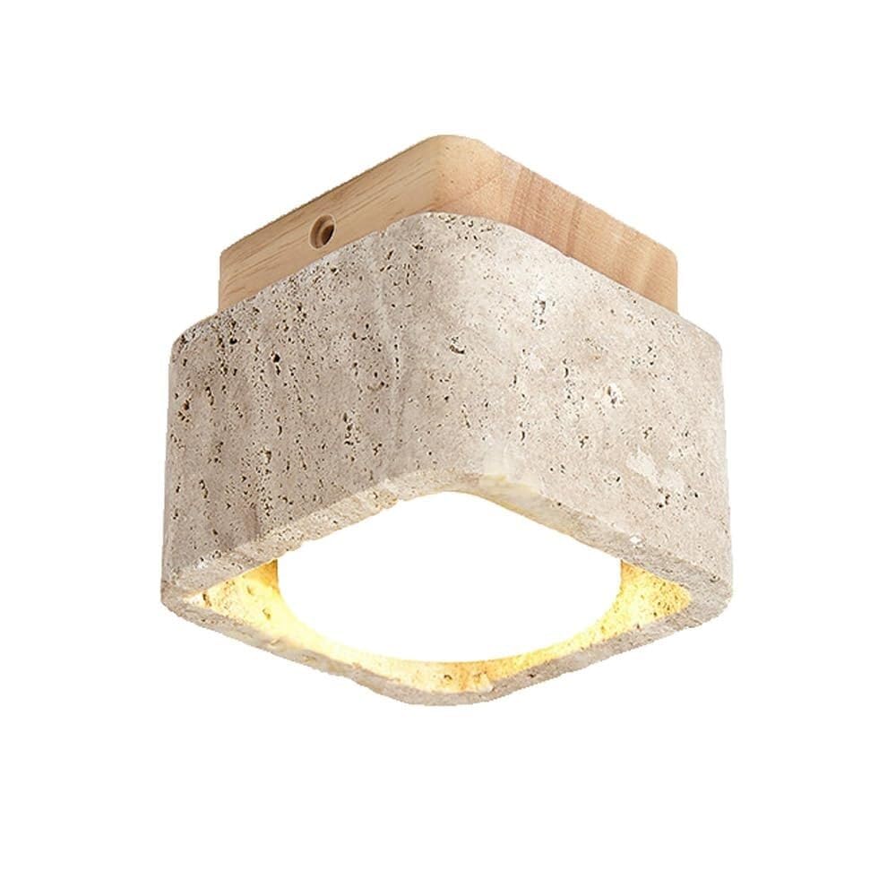 KXEcoLife Japanese Wabi-sabi Natural Stone Shade Ceiling Light,Yellow Travertine Art Interior Decoration Lamp(Wood Color,1-Light)