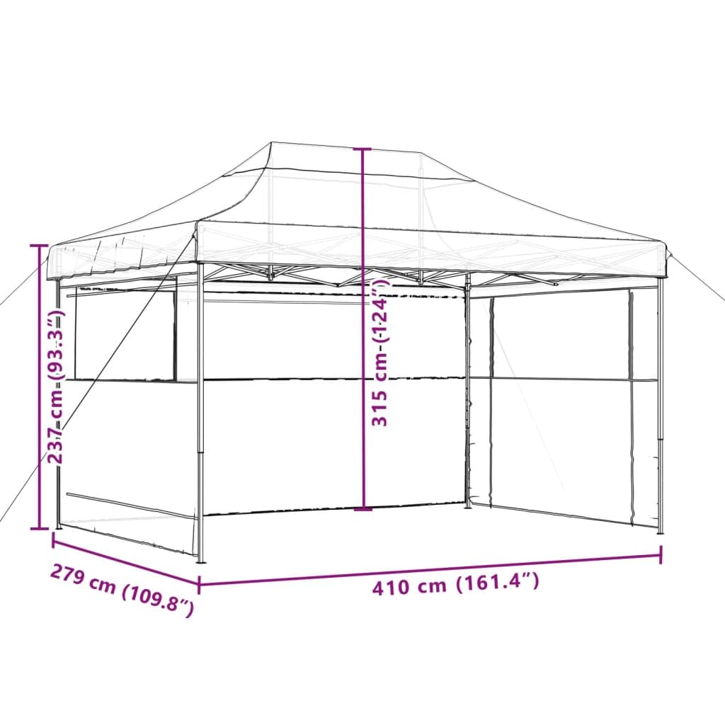 Markiza Pop-Up 3 ścianki terakota 410 x 279 x 315 cm | Stalowa rama malowana proszkowo, przezroczyste okna, 8 śledzi i 4 linki