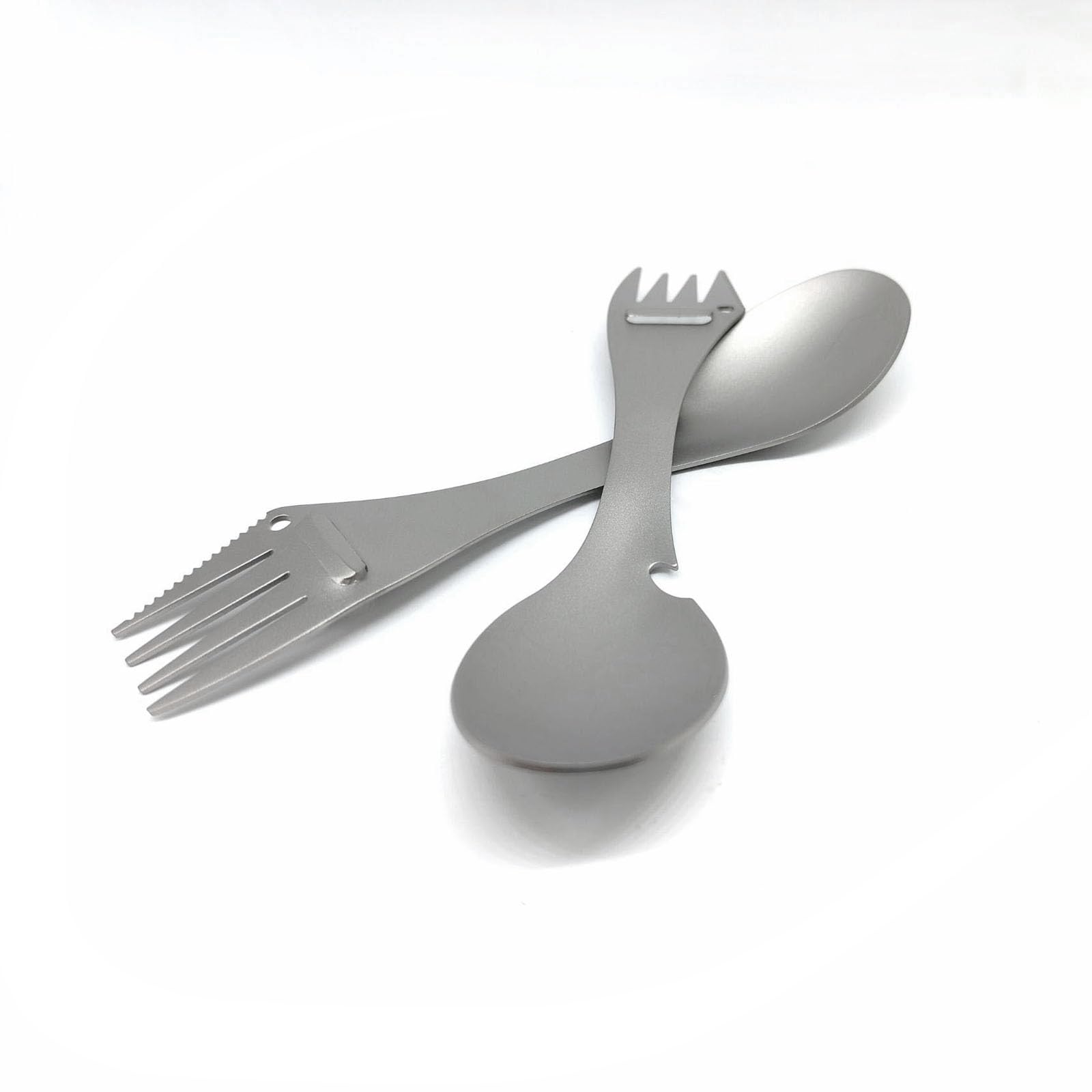 Titan-Göffel 5-in-1 Multifunktions-Sil-Set, leicht, Löffel, Gabel, Messer, Dosen- und Flaschenöffner, tragbar, Titan-Ausrüstung für Camping, Wandern, Grillen, Picknick, Angeln, Reisen