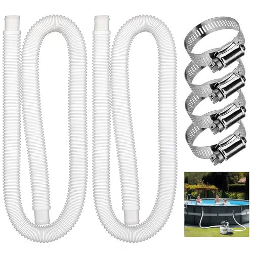 2-Pack White 32mm Pool Replacement Hose 59 Long with 4 Leak-Resistant Flexible PE for Pool Pumps and Sand Filter Systems