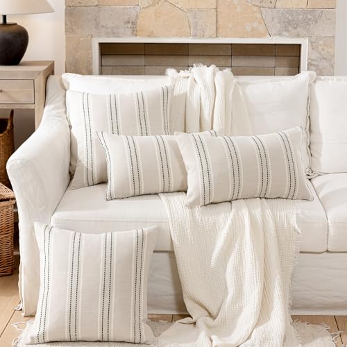 Image of Hckot Spring Throw Pillow Covers 16x16 Set of 2 Green Pillow Covers Farmhouse Decorative Pillows Textured Linen Square Cushion Covers for Sofa Couch Bed Living Room Decor(Dark Green)