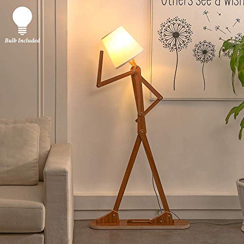 Hroome Cool Tall Floor Lamp Decorative Reading Standing Wood Swing Arm Wood Lighting For Corner Kids Boys Girls Bedroom Living Room Home Improvement Office Farmhouse - With Led Bulb (Walnut) #TOP1