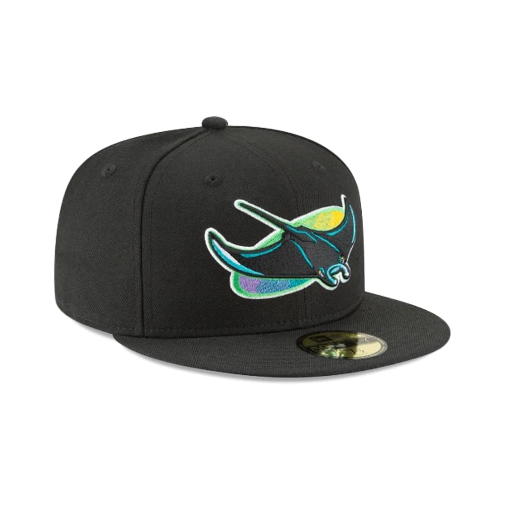 New Era MLB 59FIFTY Tampa Bay Rays Baseballkappe, Team-Farbe, Cooperstown-Logo, authentische Kollektion, angepasste Baseballkappe, Schwarz