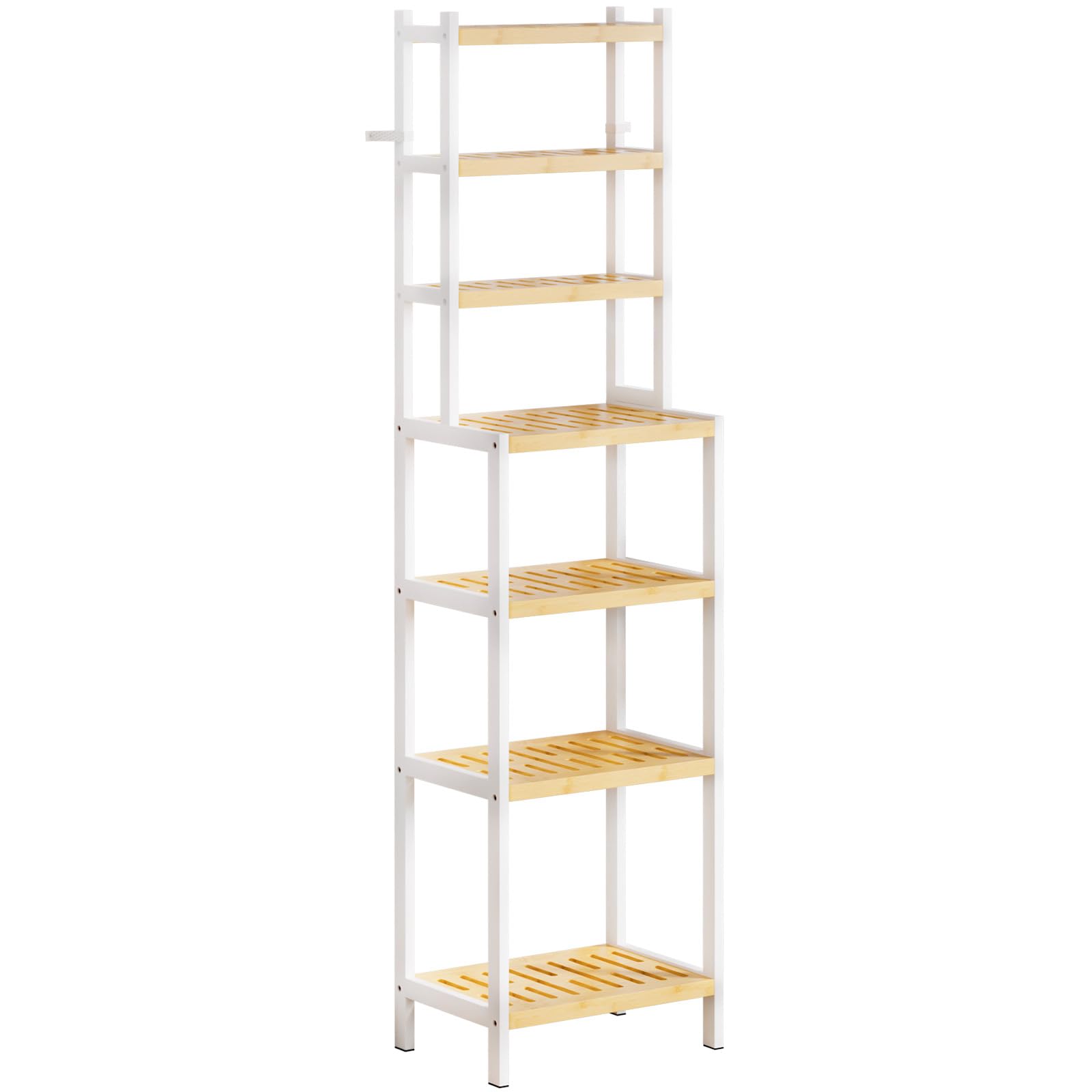 Yorbay 7 Ebenen Bambus Regal: Badregal Standregal Schmal mit Kippsicherung | 110kg Gesamttragkraft Platzsparendes Küchenregal für Schmalen Raum - Stabiles Bambusregal Weiß für Flur Balkon-Pflanzenregal