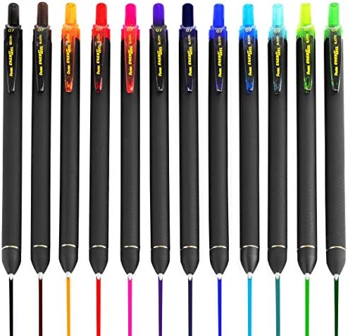Pentel Energel BL437R1 Retractable Gel Ink Rollerball Pen - 0.7mm Nib - 1 of Each Colour - Pack of 12