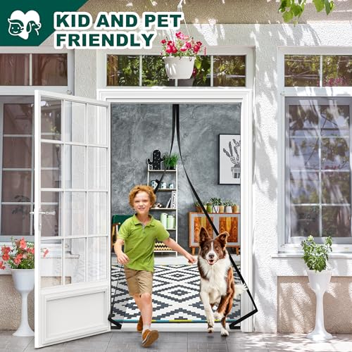 HADOR Adjustable Magnetic Screen Door Fit Door Size Width 34\" - 38\" Height 96\" - 98\", DIY Widen Heavy Duty Door Net Screen Mesh with Strong Magnet for Front Back, Black - Thumbnail 7