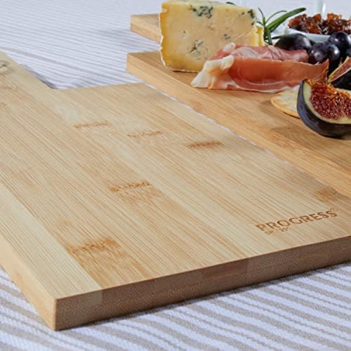 Progress BW05082 Chopping Boards, 3 Piece Bamboo Cutting Board Set, Serving & Charcuterie, Rectangle Paddle Cut Boards with Handles/Leather Hanging Hooks, FSC Certified, Protects Worktops, 30/35/40cm
