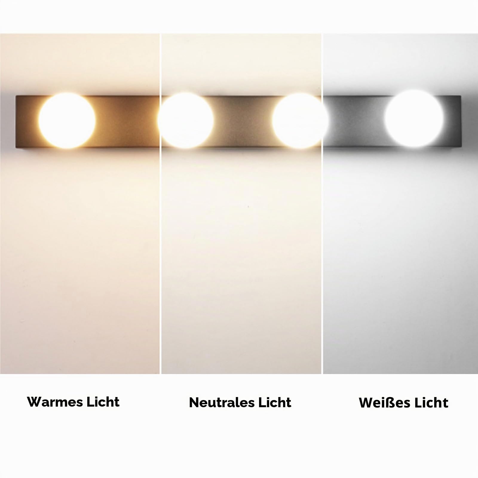 Bad LED Wandleuchte 3000K/4000K/6000K Spiegelleuchte 3 Farbtemperatur Wandlampe mit Glühbirne Wandleuchten Badezimmer Spiegelschrank Beleuchtung Wandleuchte Wohnzimmer (Weiß Neutrales Licht,60cm)