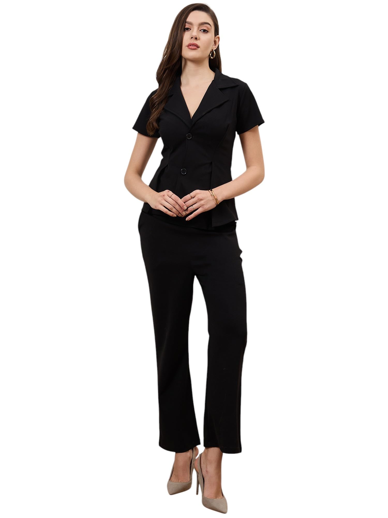 poshbery Black Asymmetrical Blazer with pant-picture-25