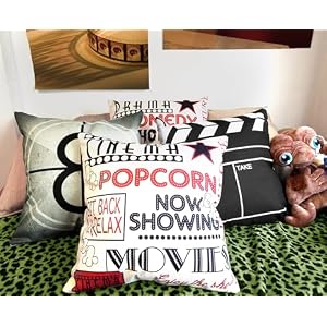 4TH Emotion Home Movie Theater Pillow Covers Set of 4 18×18 Inch Vintage Movie Room Accessories TV Room Decorations Retro Cinema Throw Cushion Case for Sofa Couch