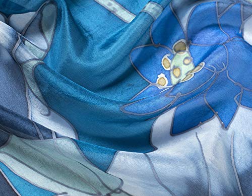 Invisible World Women's 100% Mulberry Silk Scarf Long Hand Painted Floral3