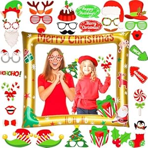 LMSHOWOWO Weihnachten Aufblasbarer Fotorahmen mit 32 Requisiten