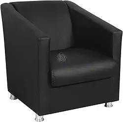 Vit Decor Poltrona Bia Corino Preto Design Cúbico Acolchoado com Pés Cromados - Poltrona Envolvente para Sala de Estar, Recepção e Home Cinema - 75cm Altura x 65cm Largura