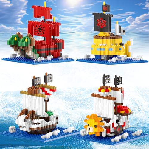 Image of 5 Mini Pirate Ship Building Blocks, Japanese Top Pirate Ship Straw Hat Crew Going Merry - Thousand Sunny - Polar Driver - Snake Princess, Play Adventure Piece One Gift for Adult, Teen 14+