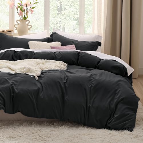 Image of Bedsure Black California King Duvet Cover - Prewashed Cotton-Like Polyester Extra Soft Bedding Set, Includes 1 Cal King Duvet Cover 104x98 Inches with Zipper Closure & 2 Pillow Shams, No Comforter