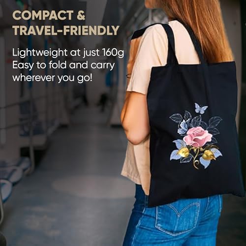 Image of STRUTT Foldable Canvas Tote Bag for Women, Tote Bag for College Girls,100% Organic Cotton Reusable Shopping Bag for Grocery, Eco-Friendly Multi-Purpose Bag for Travel & Daily Use - Pink Rose