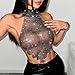 Women's Glitter Halter Tops Sparkle Crystal Rhinestone Chain Crop Top Metal Sequin Club Party Rave Nightclub Outfit Black-01-M