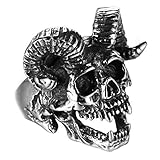 SINLEO Men's Stainless Steel Vintage Cool Satan Goat Horn Skull Ring Halloween Jewelry Silver Size 10