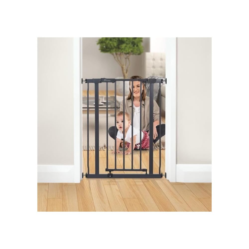 Dreambaby Ava Slimline bramka bezpieczeństwa dla niemowląt - bezpieczna i wysuwana brama ciśnieniowa dla schodów i psów - 61-68 cm szerokości i 76 cm wysokości - węgiel drzewny