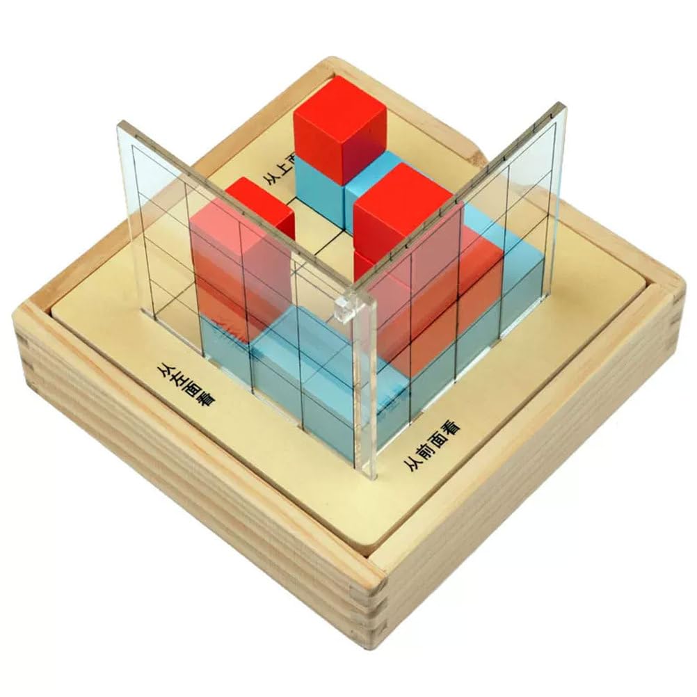 Set Osservazione Cubo Geometrico Montessori Legno Tre Viste