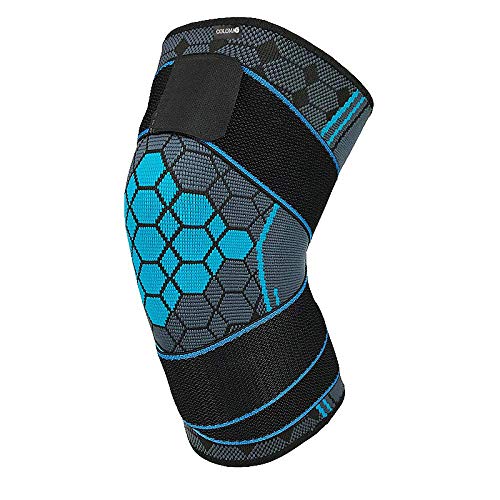COLOMAX Hochwertige Klett-Kniebandage Kniestütze Sport Fitness Kniebandage Stütze (S, Blau) Cover