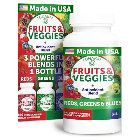 Lunakai USA Made Superfood Fruits & Veggies Supplement - All-in-One with 4 Blends & Scented Capsules, 180ct Super Veggie Capsules for Adults Cover