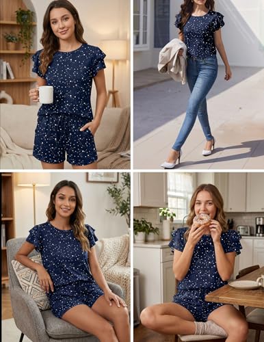 Image of Ekouaer Womens Pajama Sets 2 Piece Ruffle Sleeves Top and Shorts Pjs